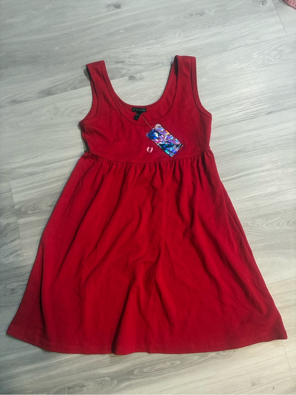 FANG Little Girls Red Sleeveless Cotton Dress
